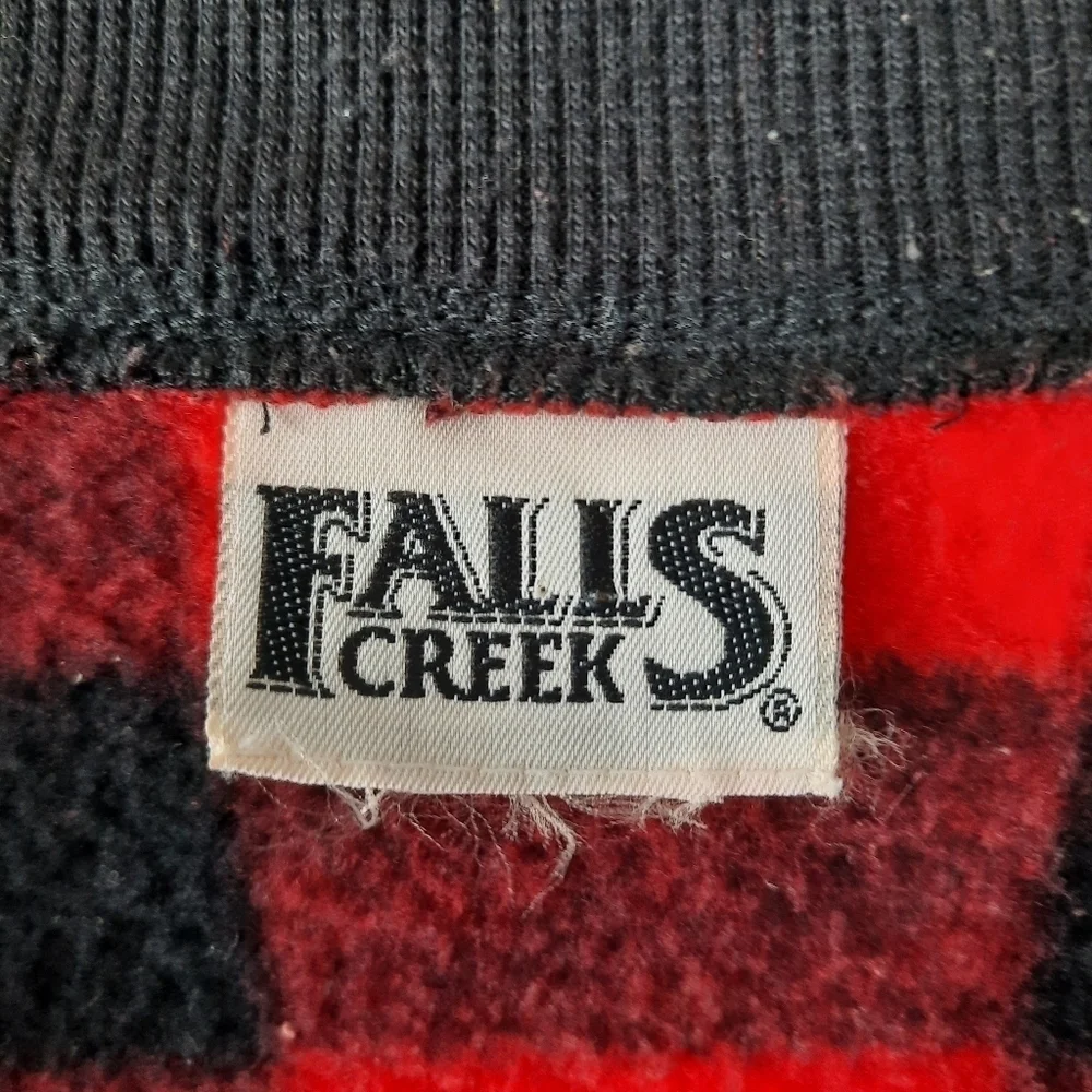 Vintage Falls Creek red and black buffalo check plaid fleece full zip vest